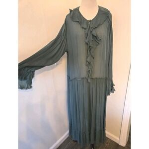 NWT Dress Forum Womens Green Boho Peasant Prairie Maxi Dress Large Oversized